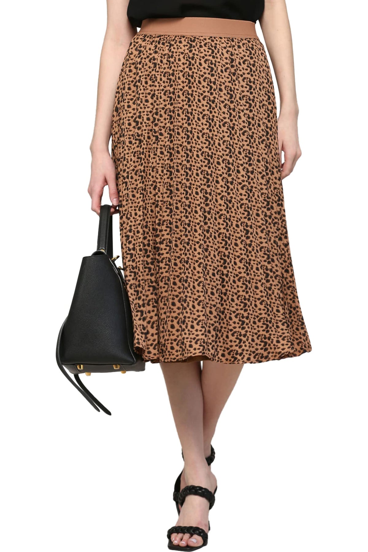 Made By Johnny Women's High Elastic Waist Pleated Mid A-Line Swing Skirt