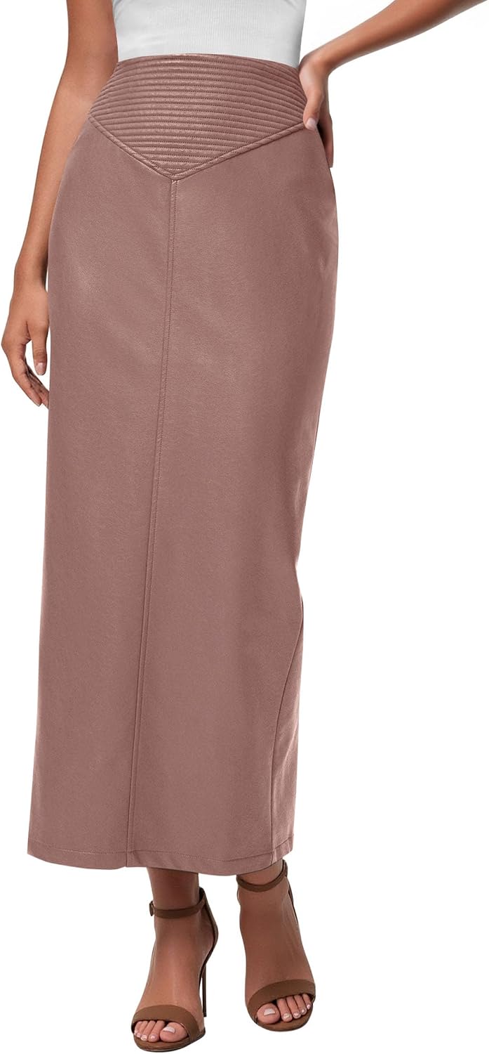 PRETTYGARDEN Women's Faux Leather High Waisted Maxi Skirts