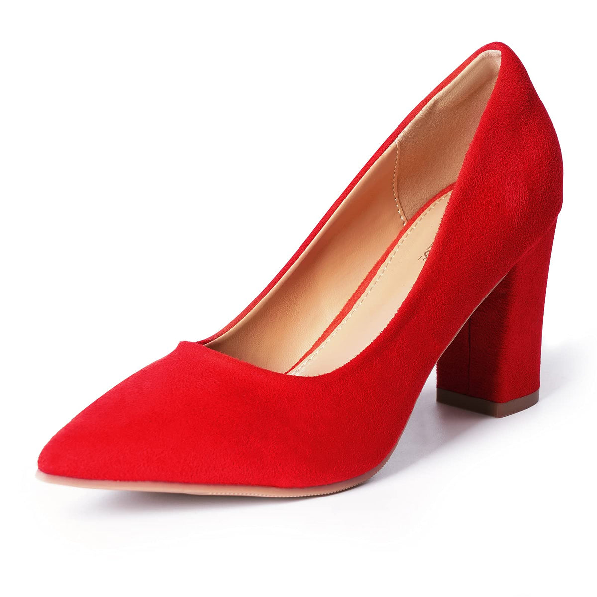 Heel The World Women's High Chunky Block Closed Toe Heels,Slip On Pointed Toe Work Dress Office Wedding Party Pumps Shoes