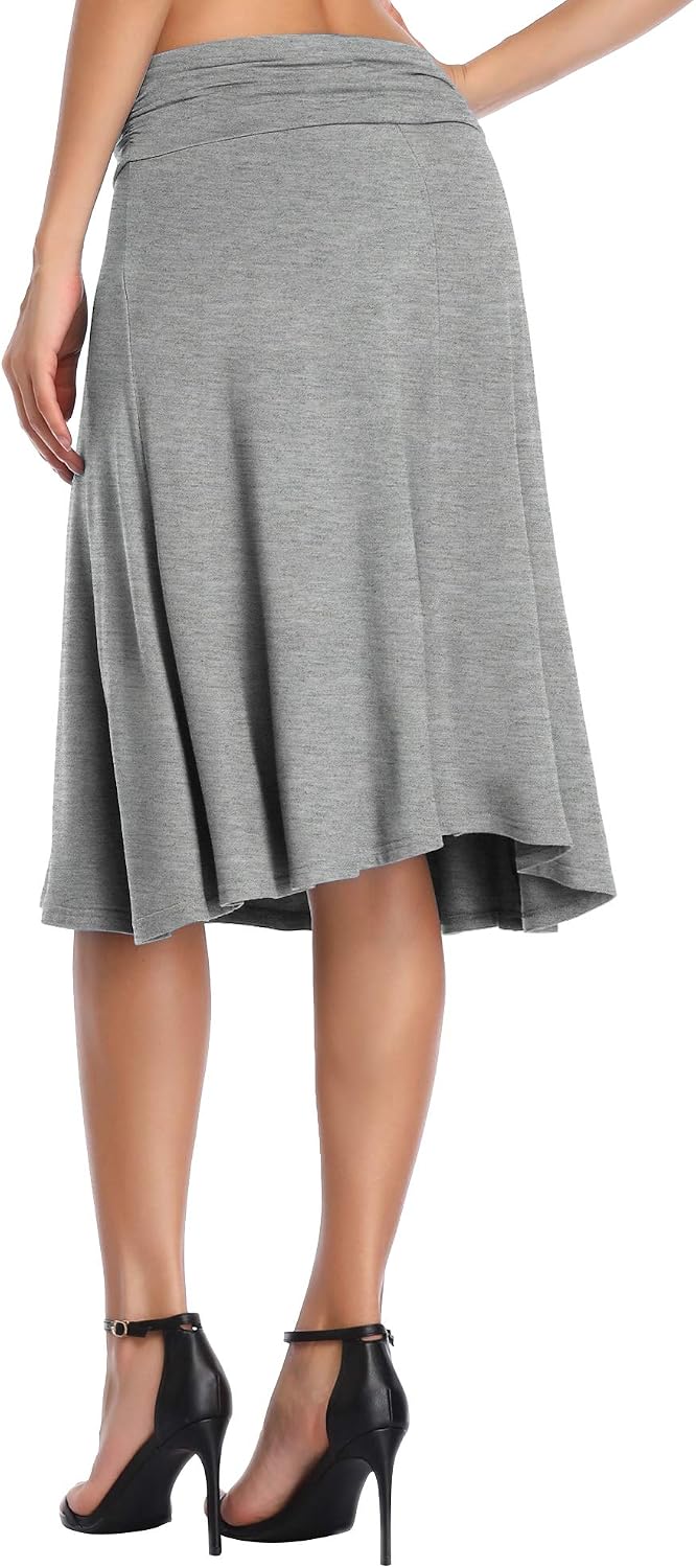 Urban CoCo Women's Ruched High Waist Knee Length Jersey A-Line Stretchy Flared Casual Skirt