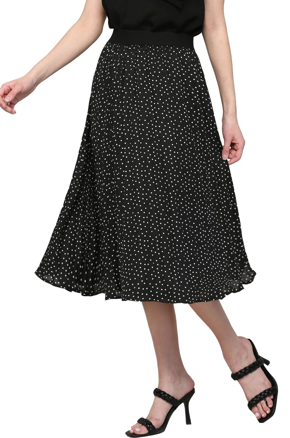 Made By Johnny Women's High Elastic Waist Pleated Mid A-Line Swing Skirt