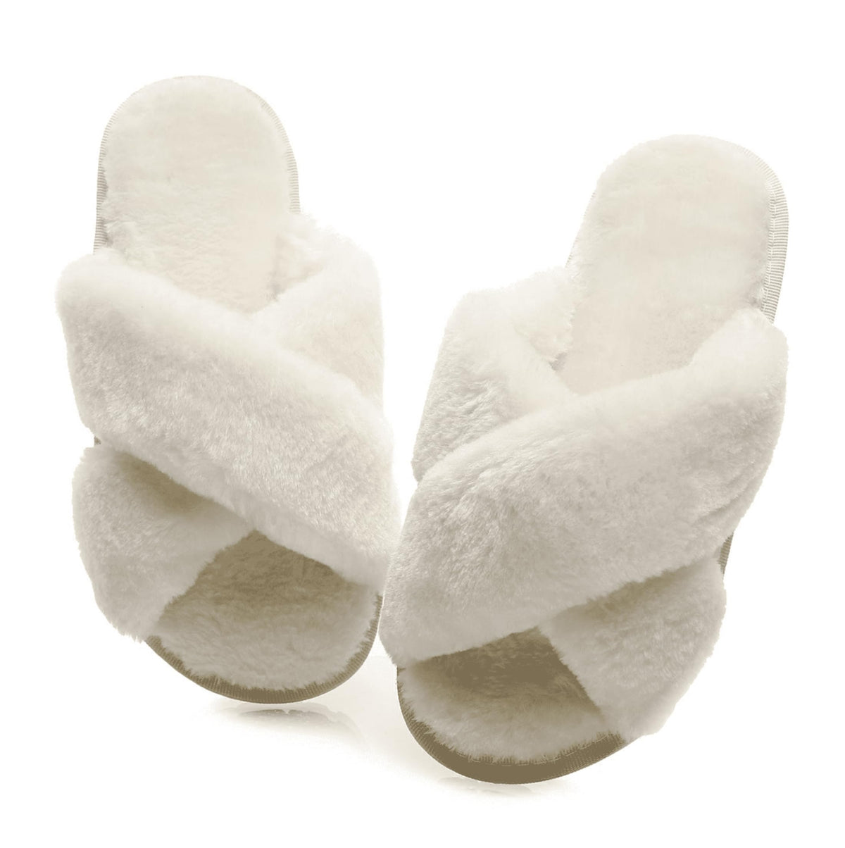 Crazy Lady Womens Fuzzy House Slippers Cross Band Memory Foam Sandals