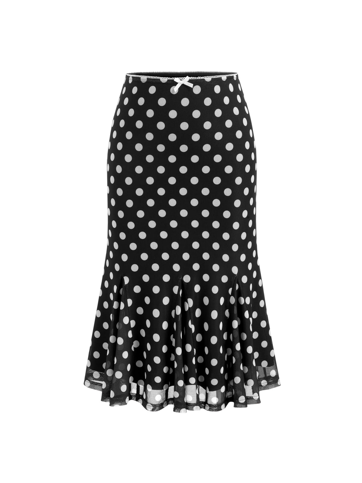 CIDER Womens Polka Dot Midi Skirt Bowknot Sheer Mesh Trendy Skirt