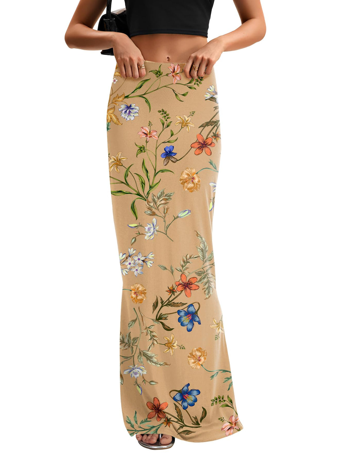 KIFOVEN Women's High Waist Elastic Flare Sexy Bodycon Basic Slim Maxi Skirt