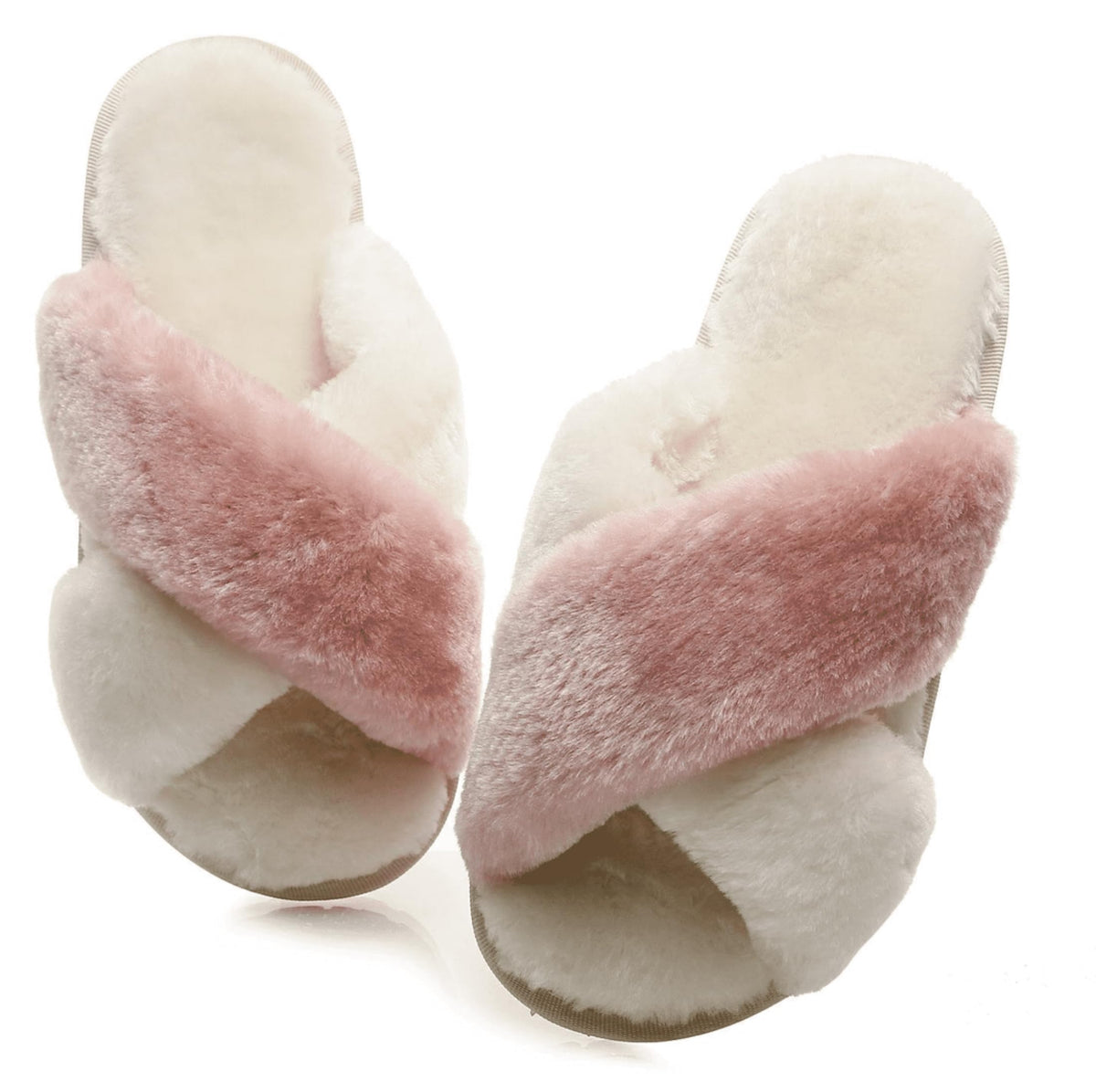 Crazy Lady Womens Fuzzy House Slippers Cross Band Memory Foam Sandals