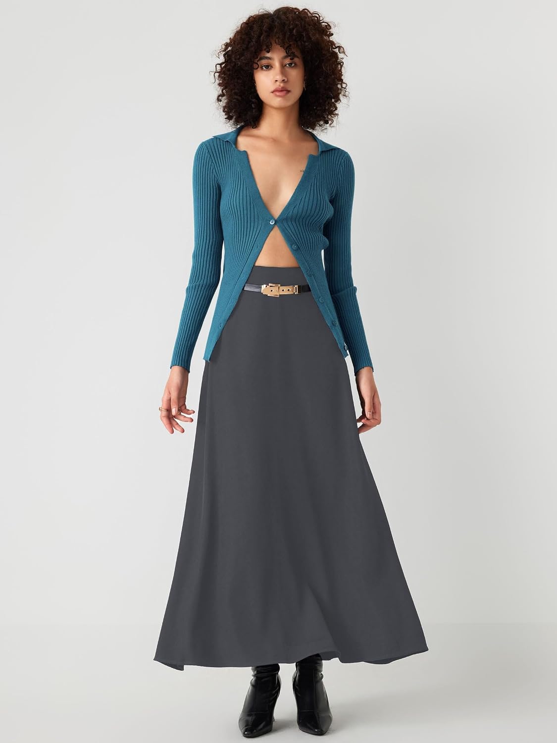 CIDER Womens High Waist Pleated Maxi Skirt