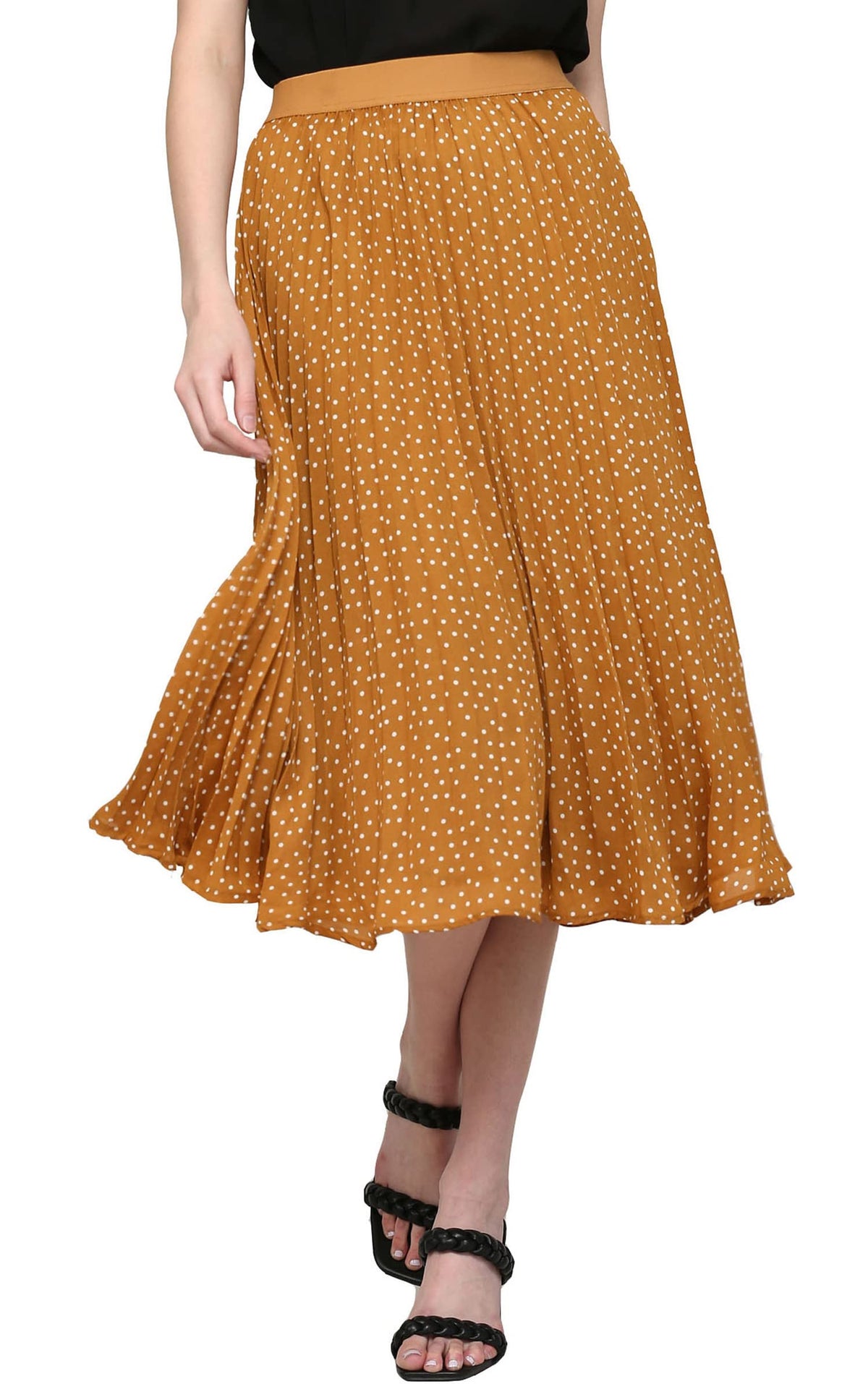 Made By Johnny Women's High Elastic Waist Pleated Mid A-Line Swing Skirt