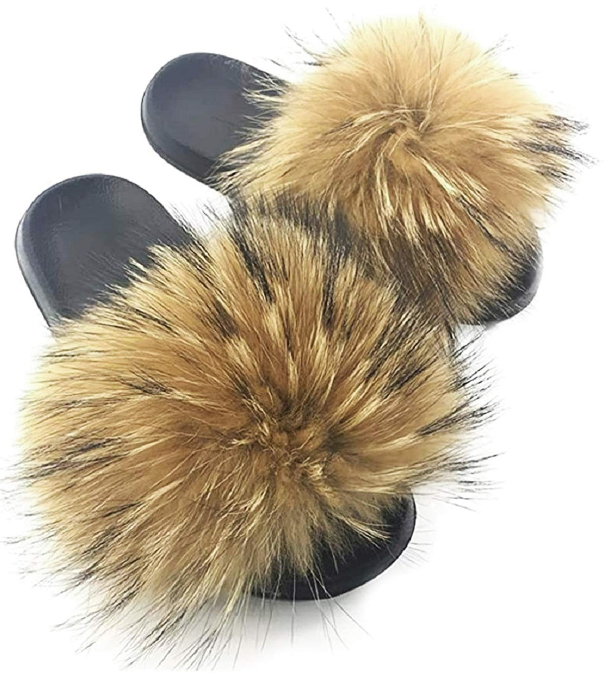 Faux Fur Slides for Women, Fuzzy Slippers Fluffy Sandals Furry House Shoes Indoor Outdoor