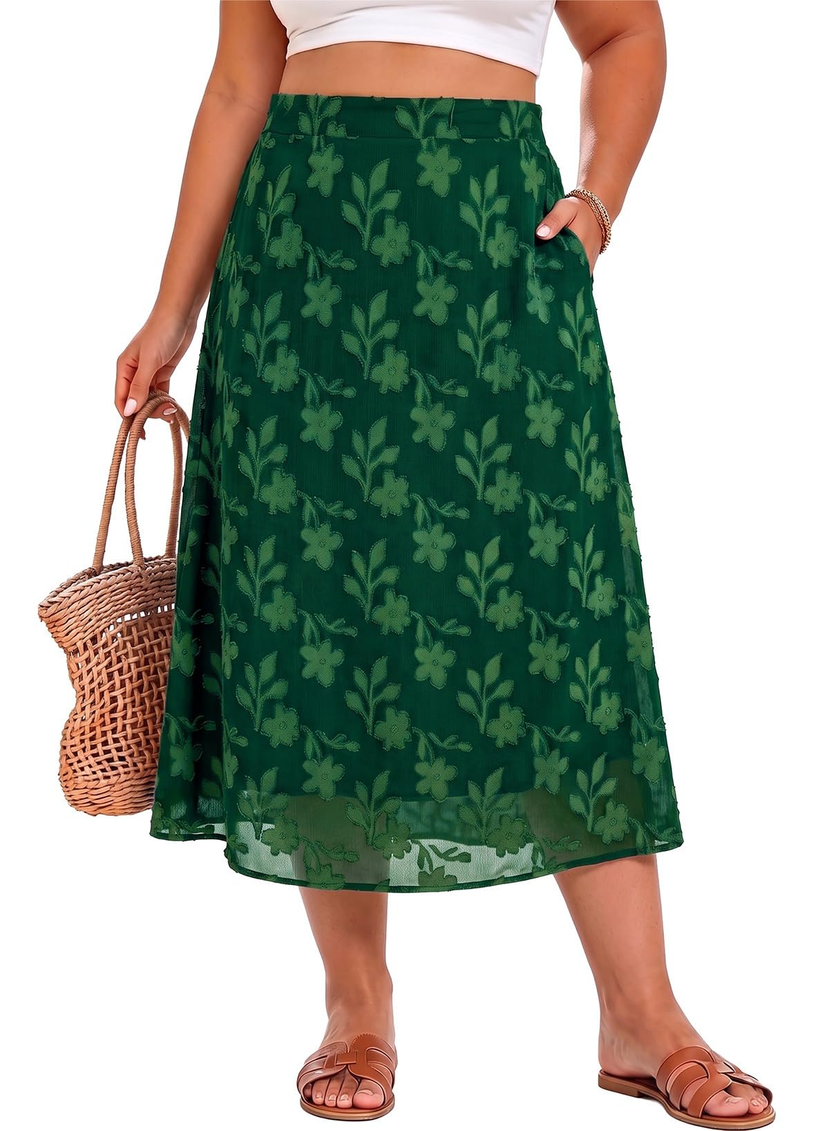Eytino Plus Size Maxi Skirt for Women with Pockets