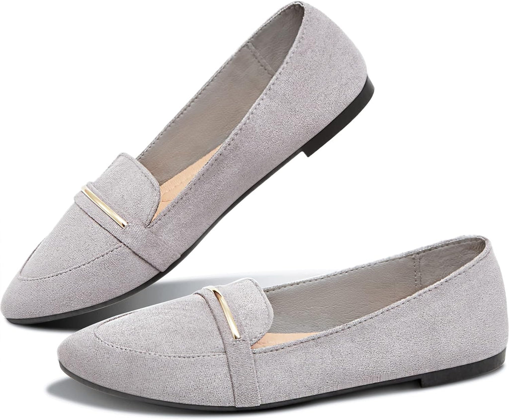 Obtaom Women's Pointy Toe Loafer Flat Comfortable Faux Suede Work Shoes,Cute Penny Loafer Slip On Ballet Flat