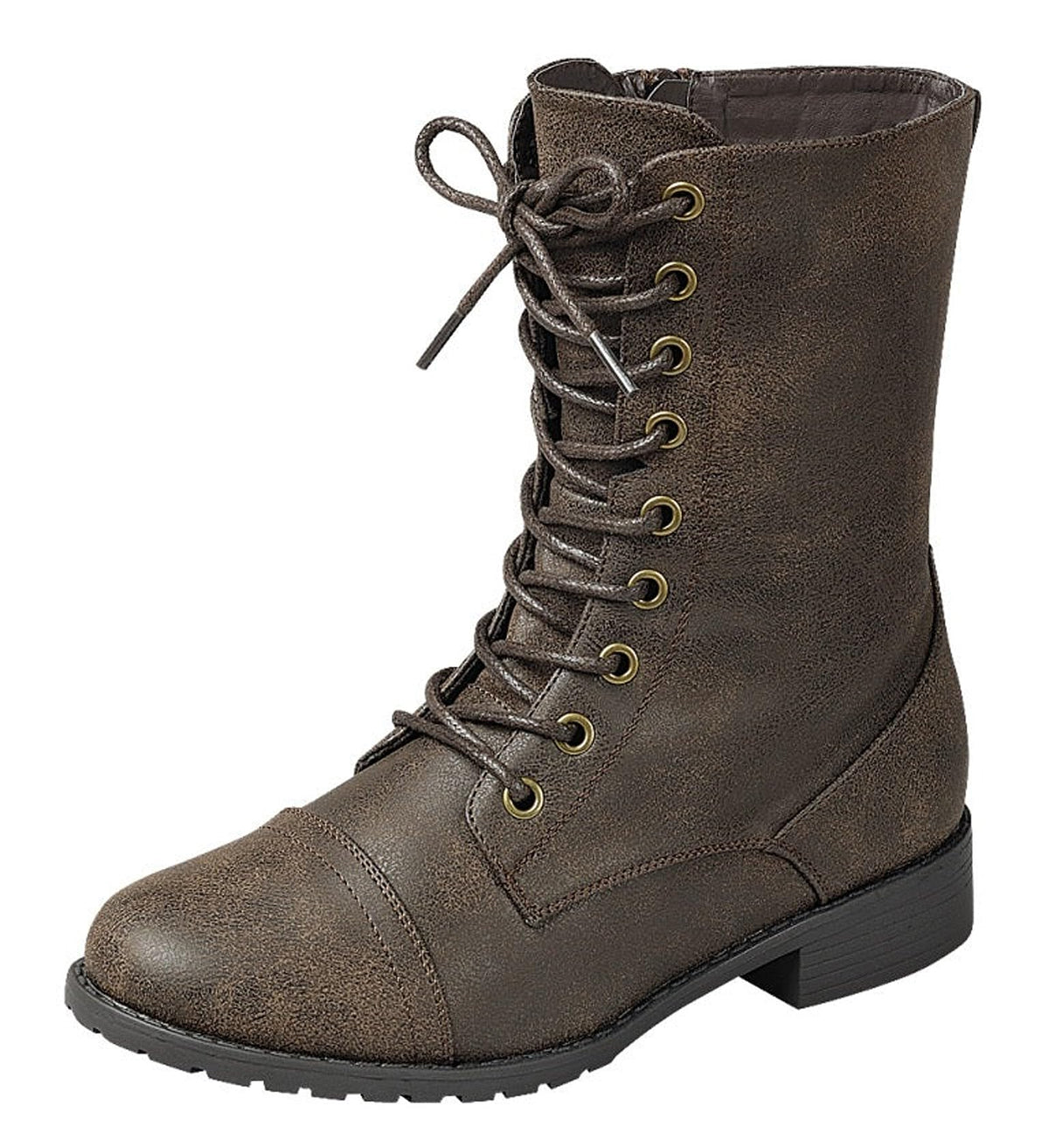Forever Link Womens Round Toe Military Lace Up Knit Ankle Cuff Low Heel Combat Boots
