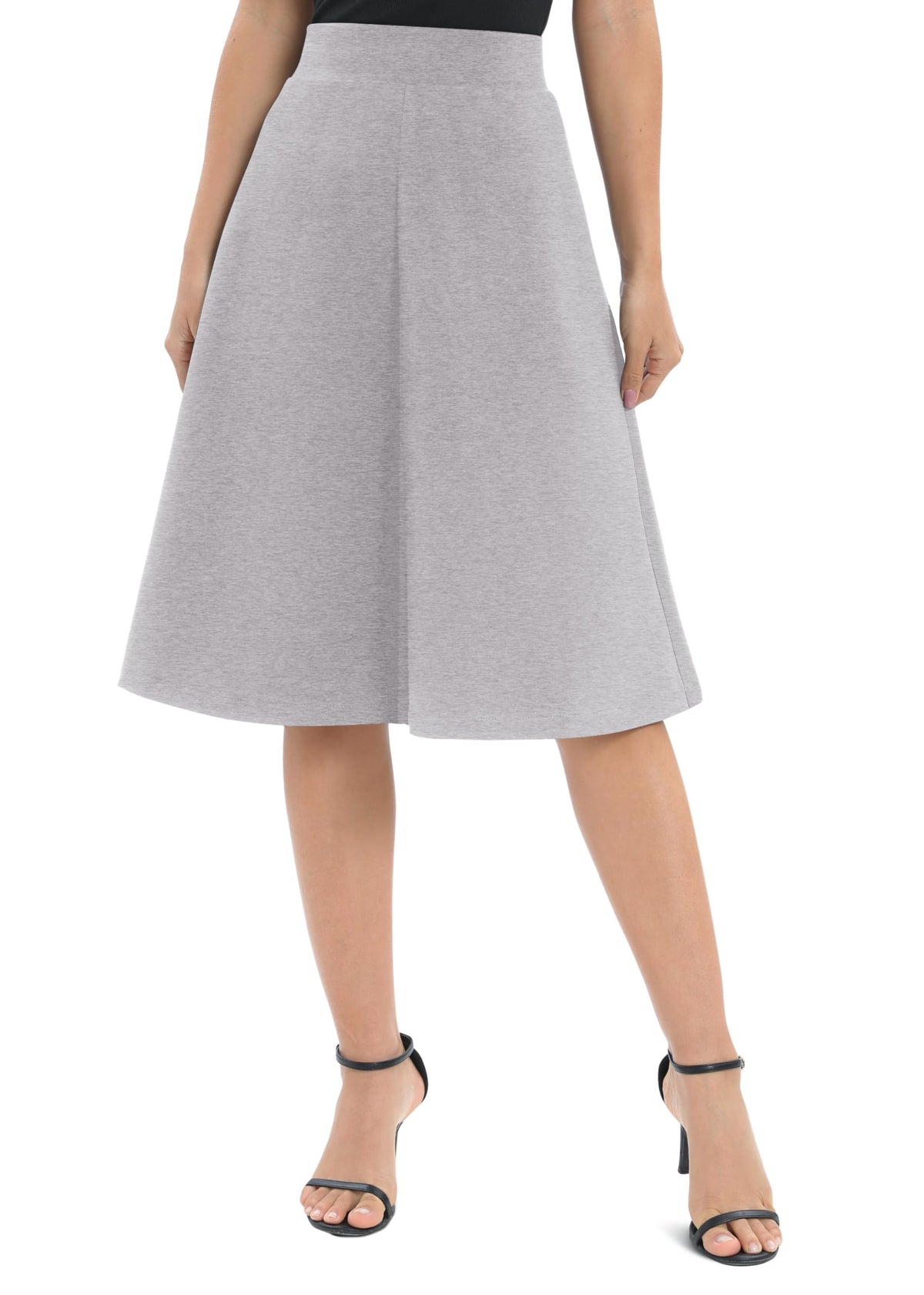 Urban CoCo Women's A-Line Elastic High Waist Flare Work Midi Knee Length Stretchy Skirt