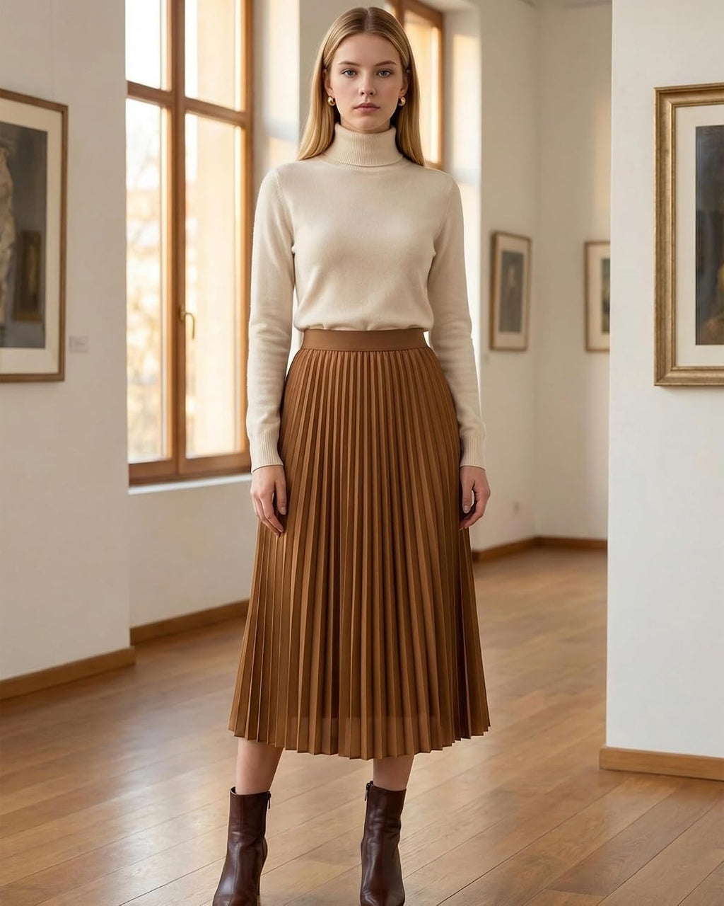 Shestellar Pleated Midi Skirt for Women Outfits Chiffon A-Line