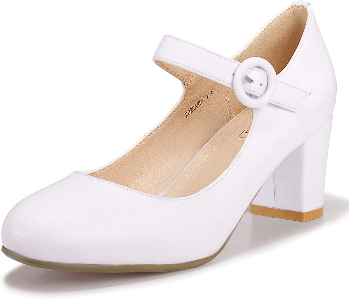 IDIFU Women's Mary Jane Dress Shoes Low Block Closed Round Toe Heels