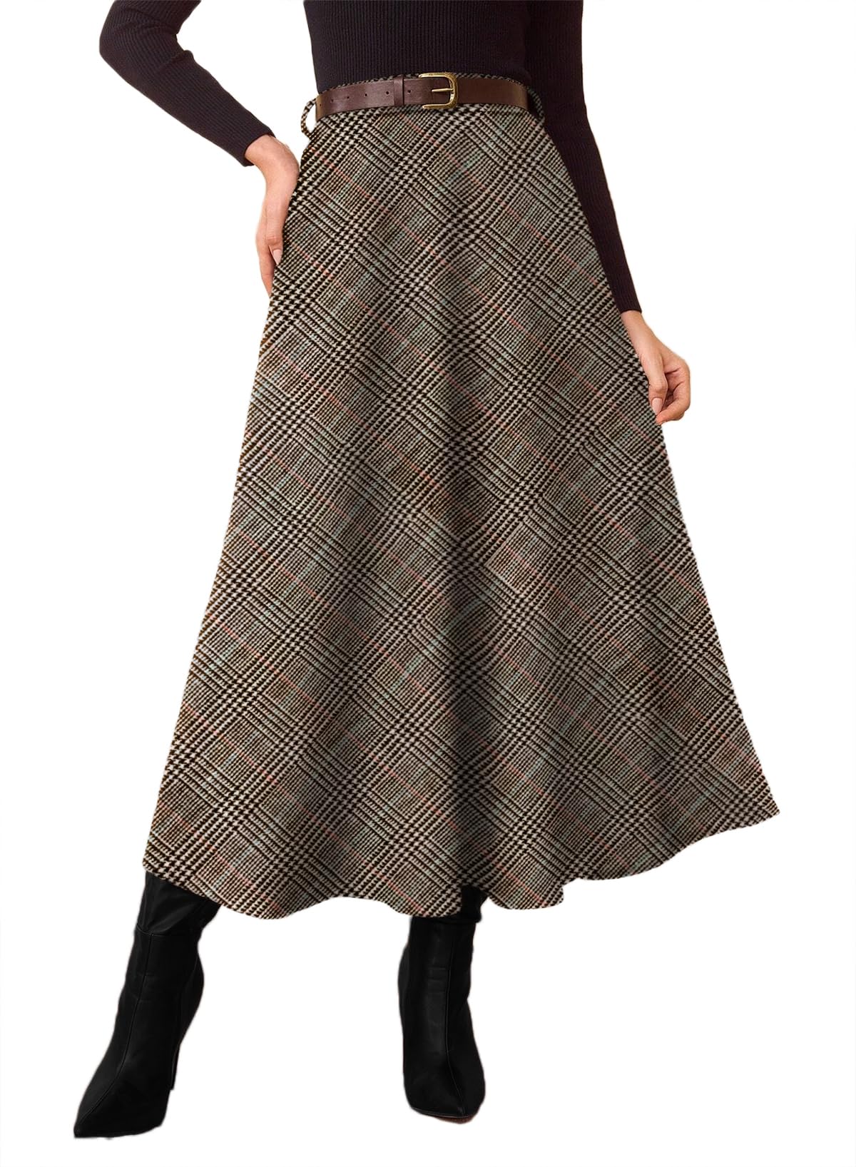 Pink Queen Plaid Skirts for Women A Line High Waist Flared Tartan Skirts
