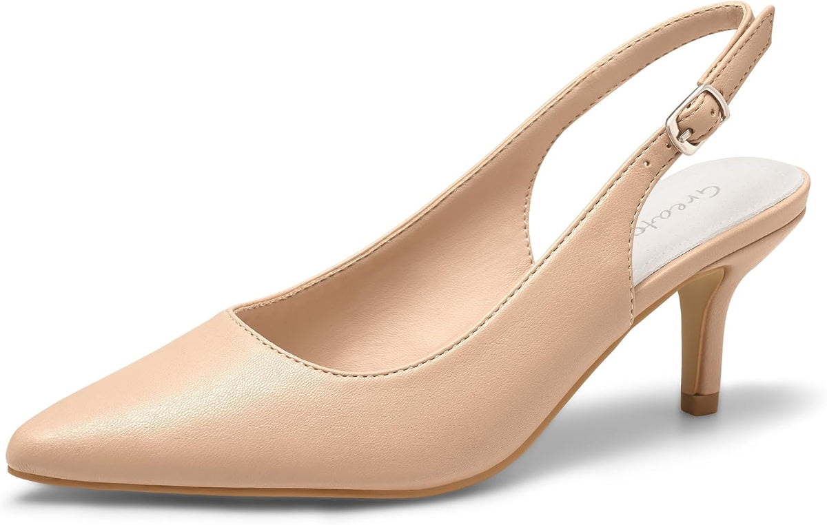 Greatonu Women's Kitten Heels Pointed Toe Slingback Dress Pumps Shoes