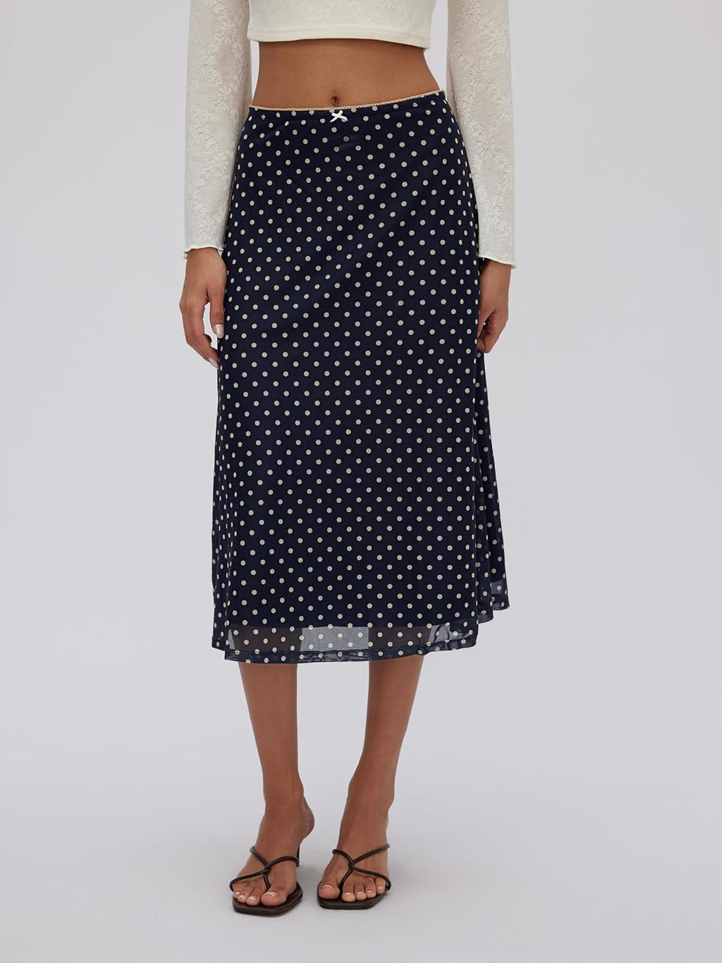 CIDER Womens Polka Dot Skirts Mesh High Waist Boho Flowy Long Midi Skirts