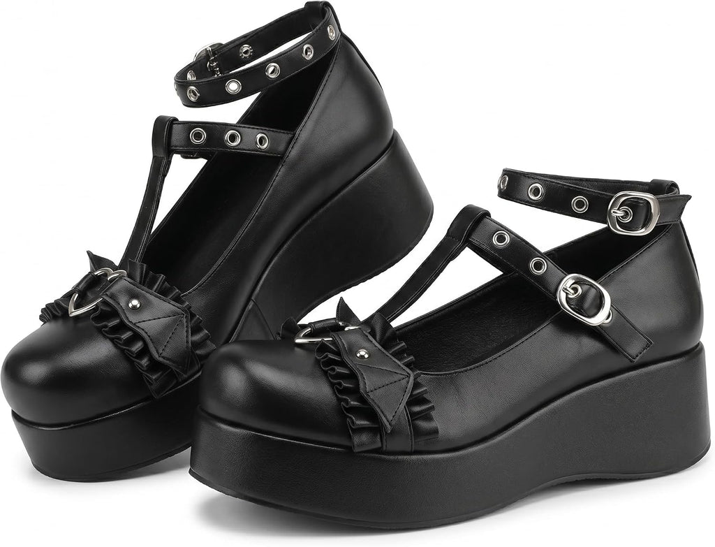 CELNEPHO Mary Jane Shoes Women Platform Pumps Ankle Strap Goth Dress Shoes