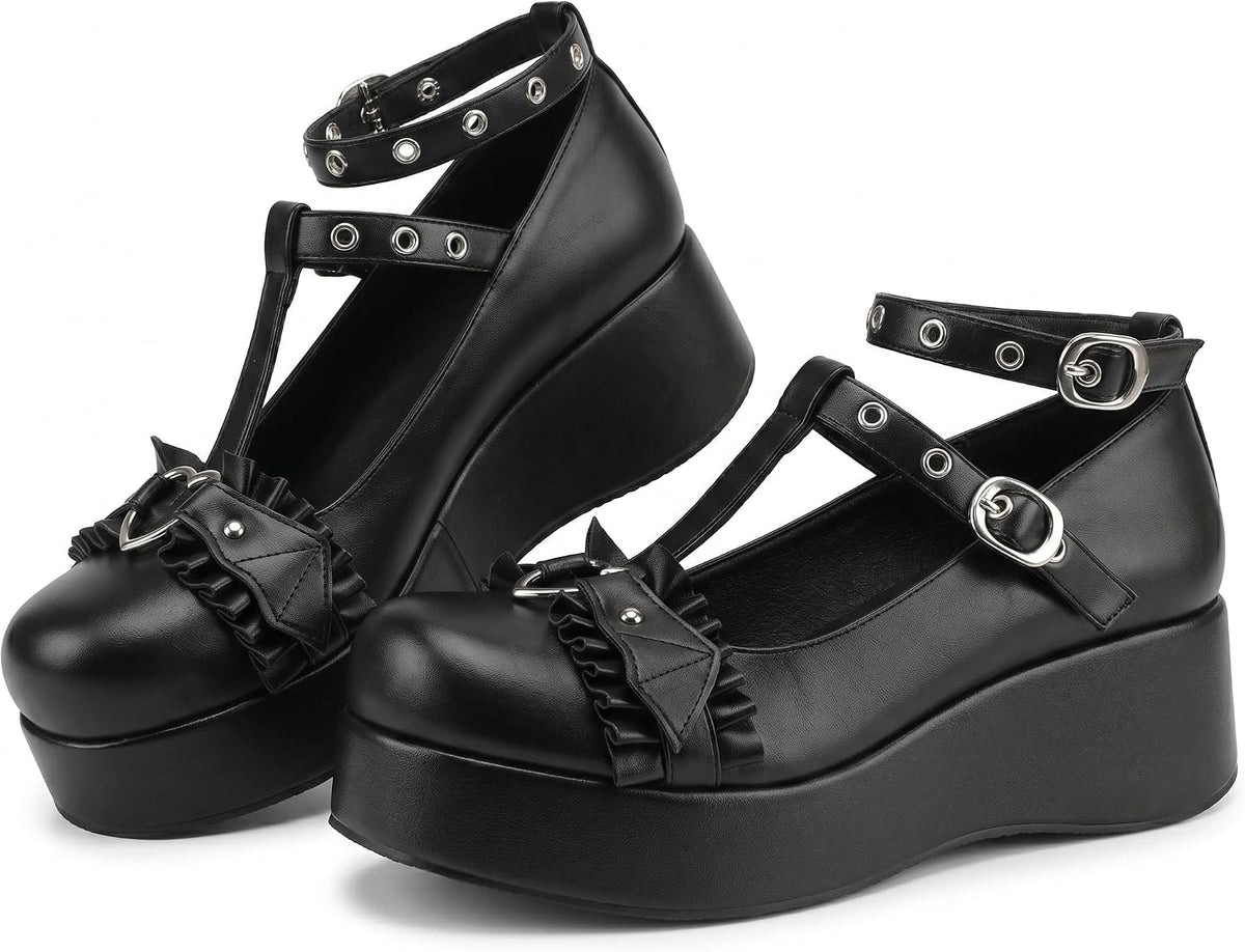 CELNEPHO Mary Jane Shoes Women Platform Pumps Ankle Strap Goth Dress Shoes