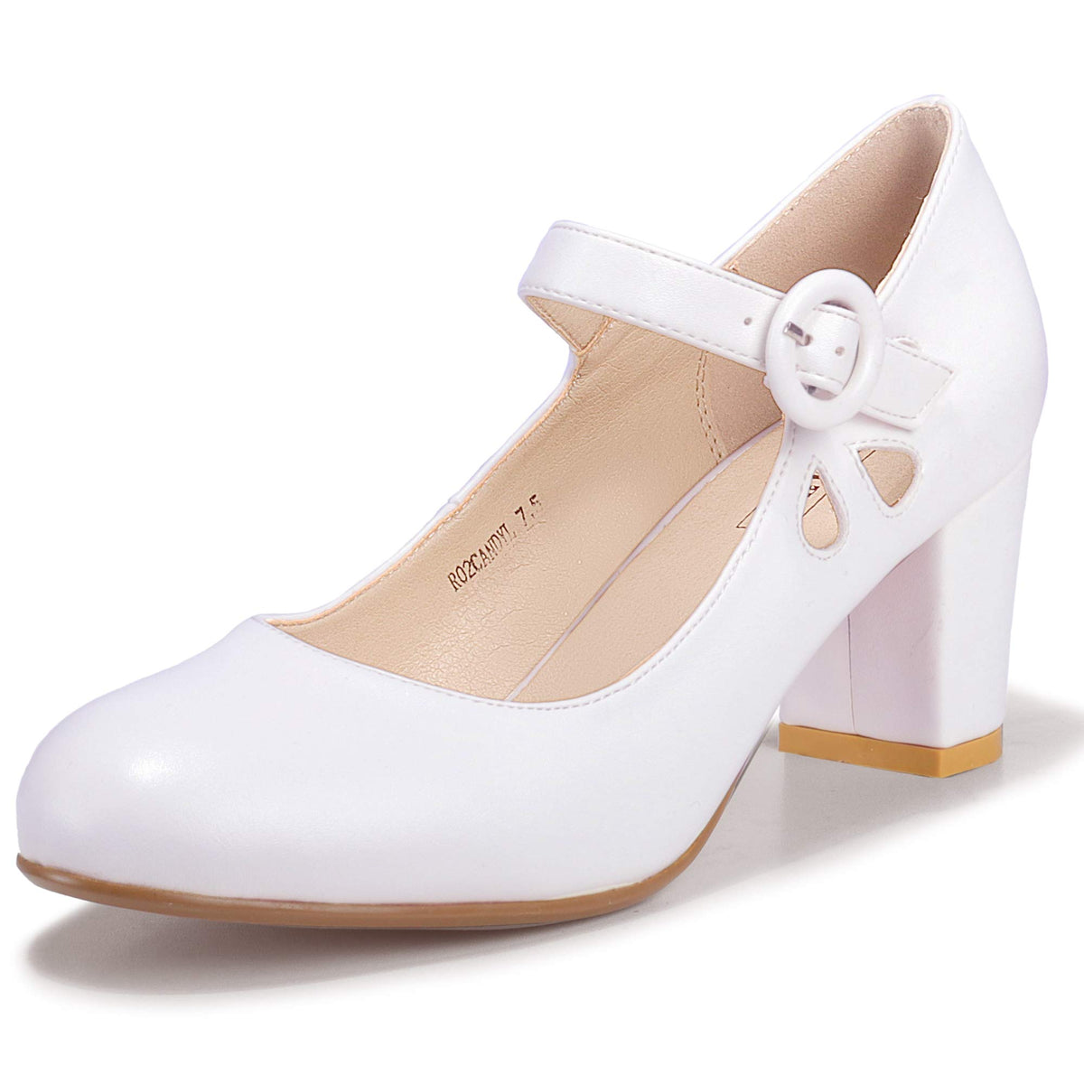 IDIFU Women's Mary Jane Dress Shoes Low Block Closed Round Toe Heels