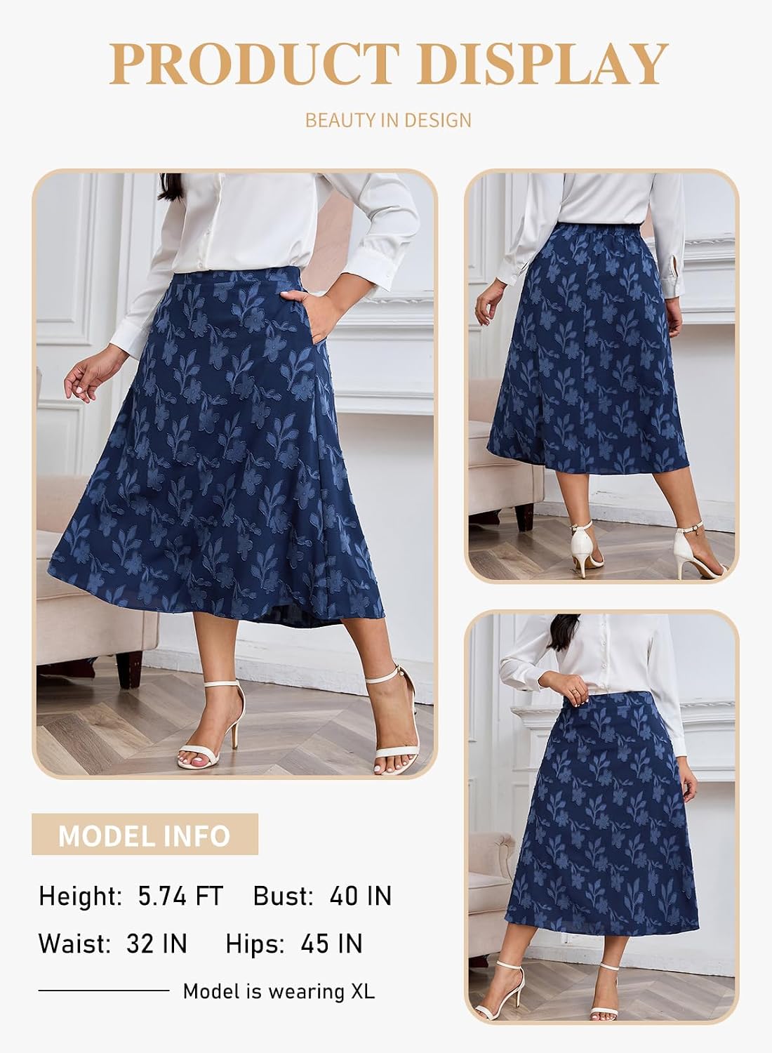 Eytino Plus Size Maxi Skirt for Women with Pockets