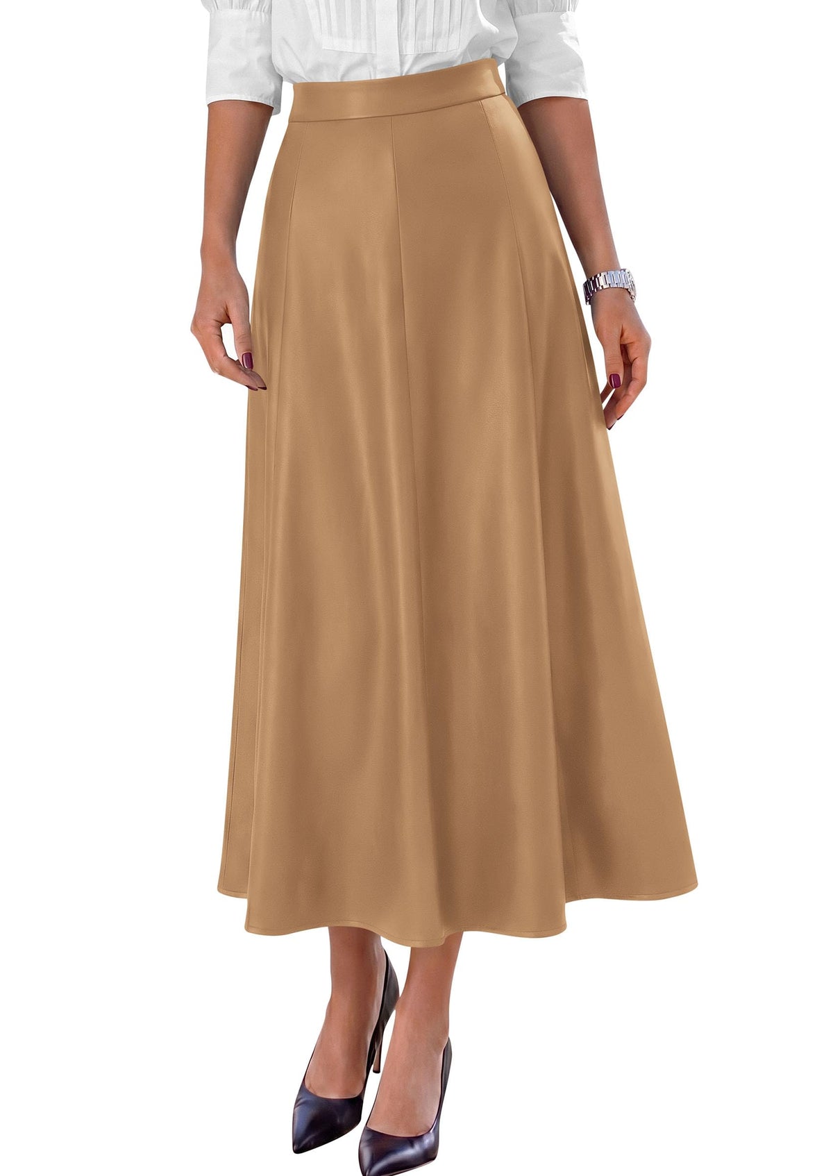 PRETTYGARDEN Womens Faux Leather High Waisted Midi Skirt