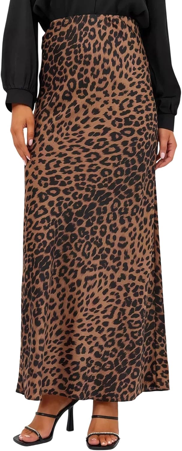 Women's Satin Silk Maxi Skirt Polka Dots High Elastic Waisted Flowy Silk Long Skirts for Women
