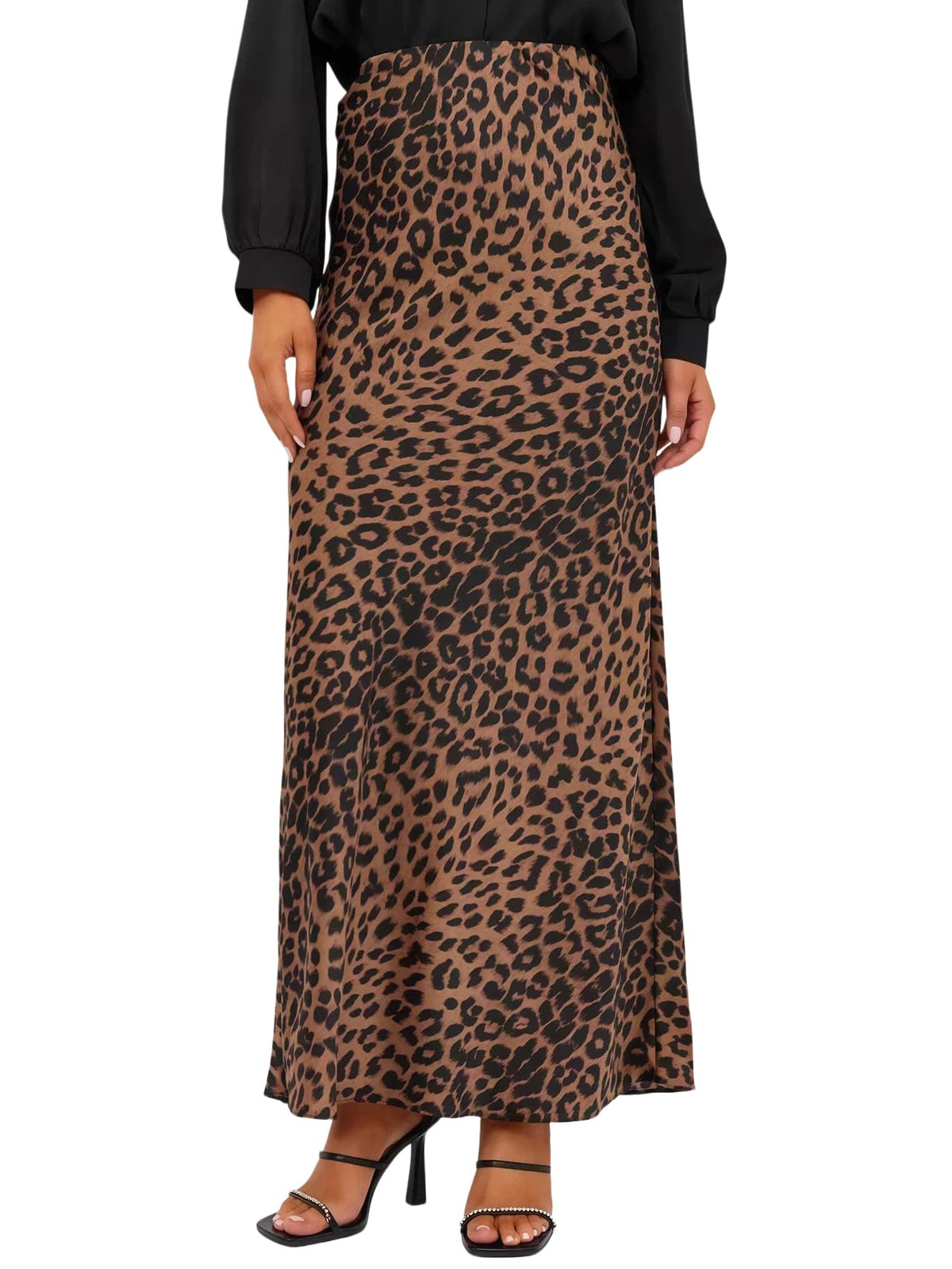 Women's Satin Silk Maxi Skirt Polka Dots High Elastic Waisted Flowy Silk Long Skirts for Women