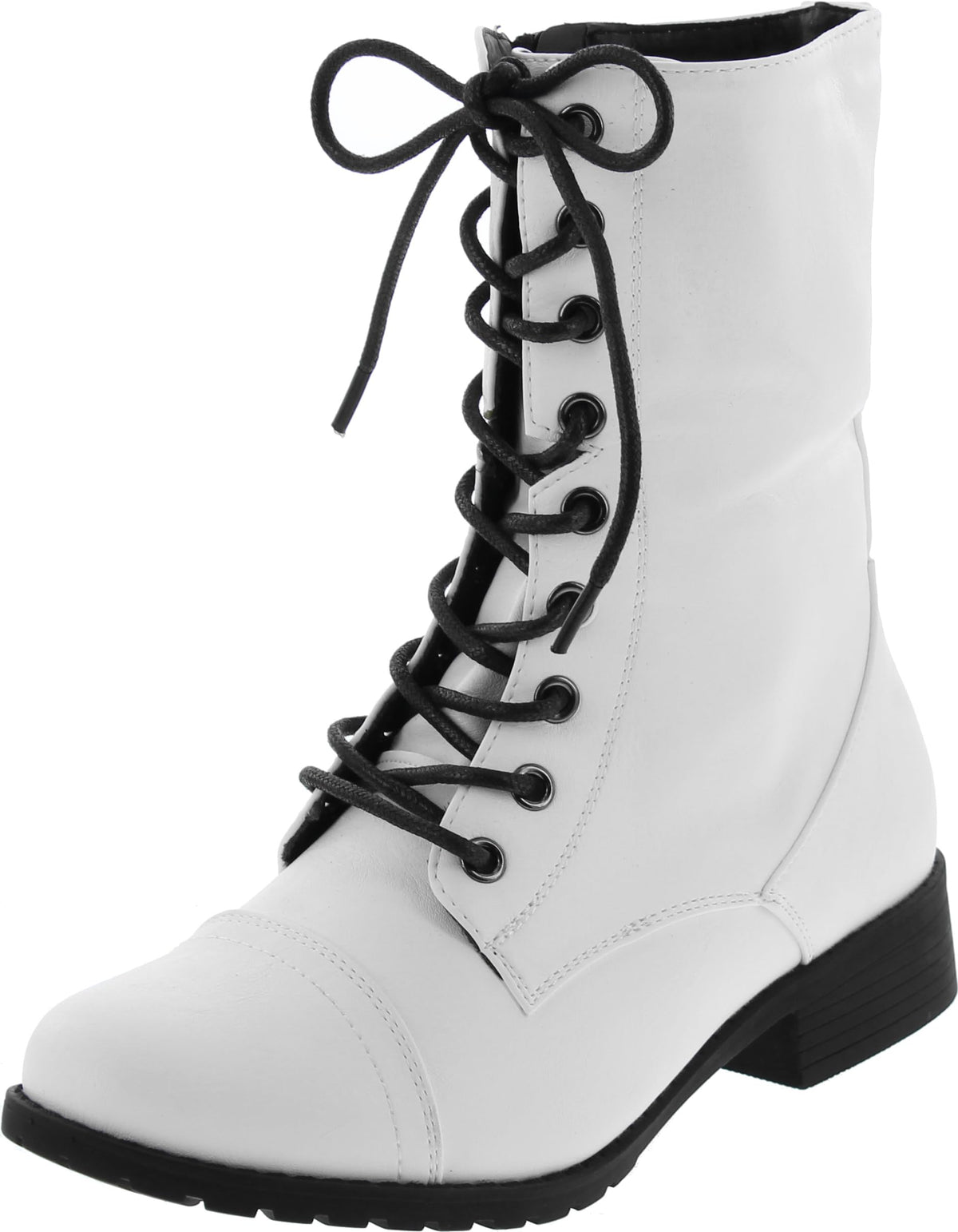 Forever Link Womens Round Toe Military Lace Up Knit Ankle Cuff Low Heel Combat Boots