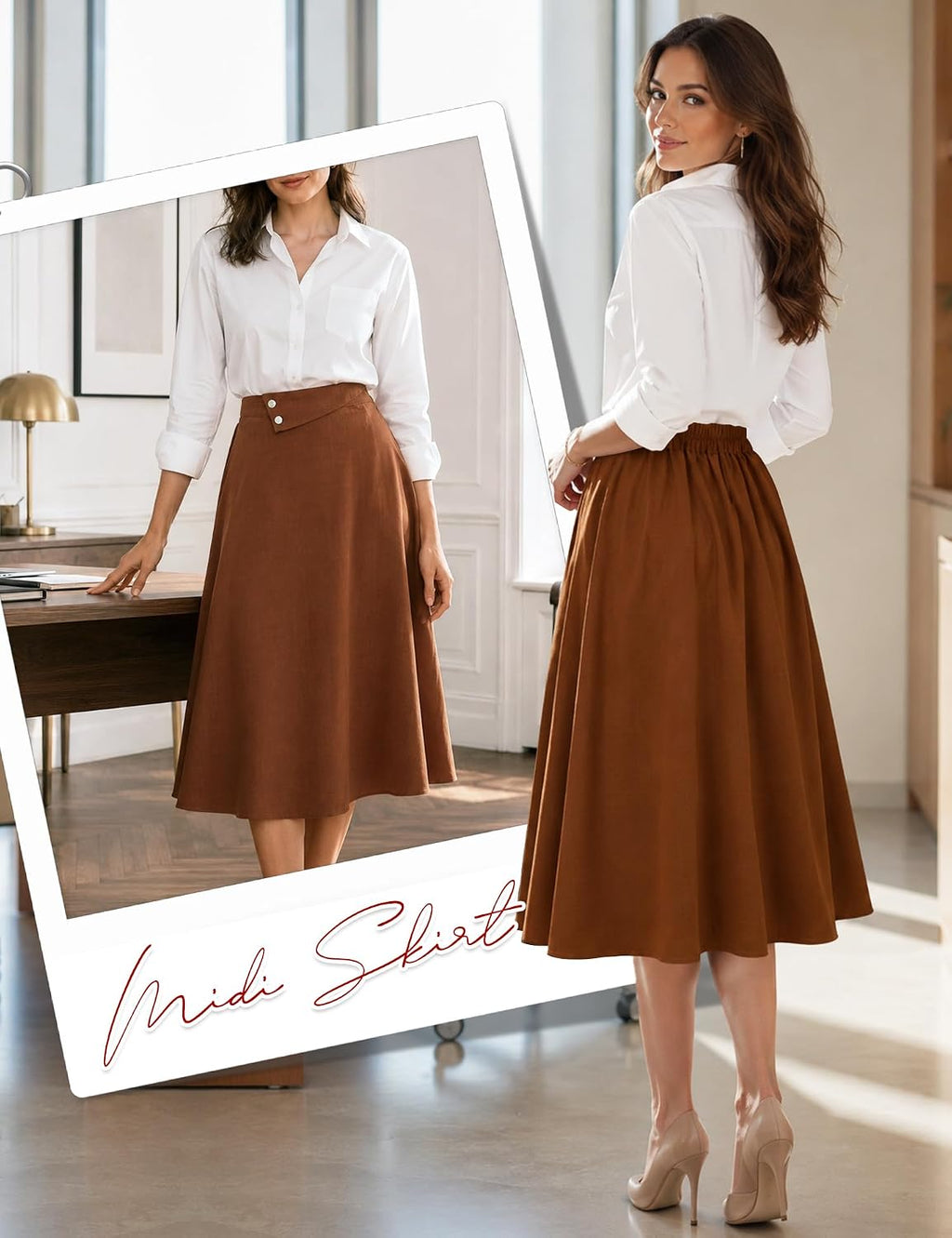 Dressystar Women's Midi Skirt with Pockets A Line Skirts for Business Work