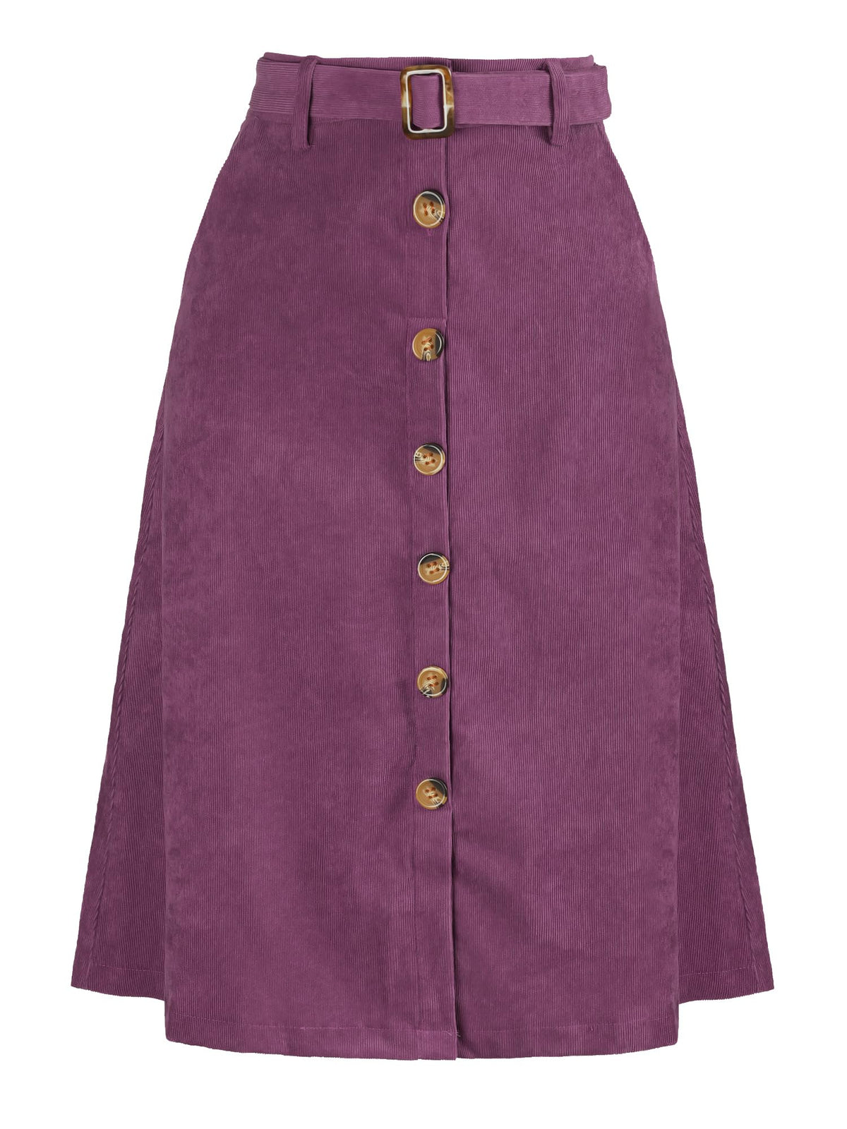Allegra K Women's Button Front High Waist A-Line Belted Corduroy Midi Skirt