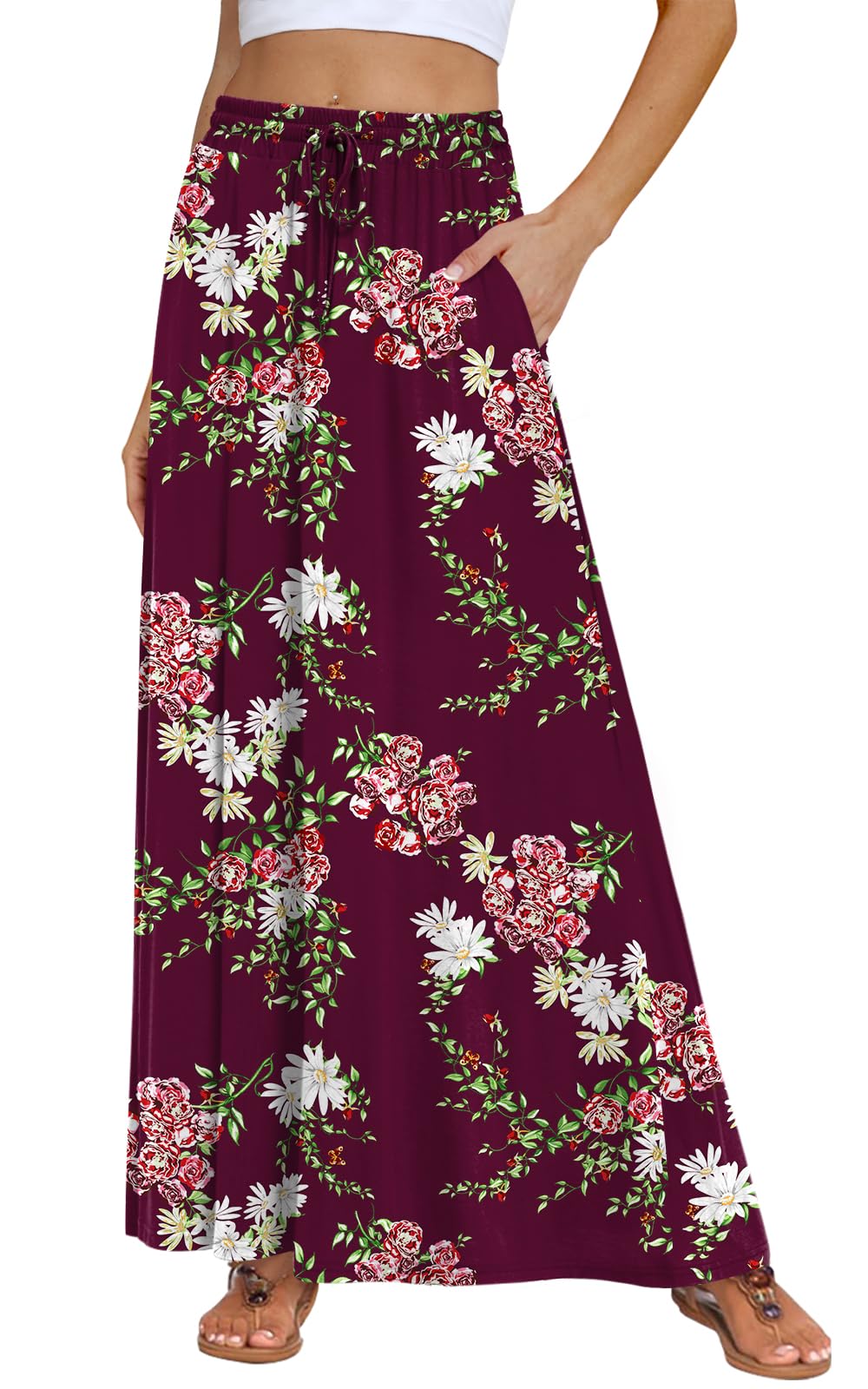 DB MOON Womens Maxi Skirt 2026 Casual Flowy Elastic High Waist Long Skirts with Pockets