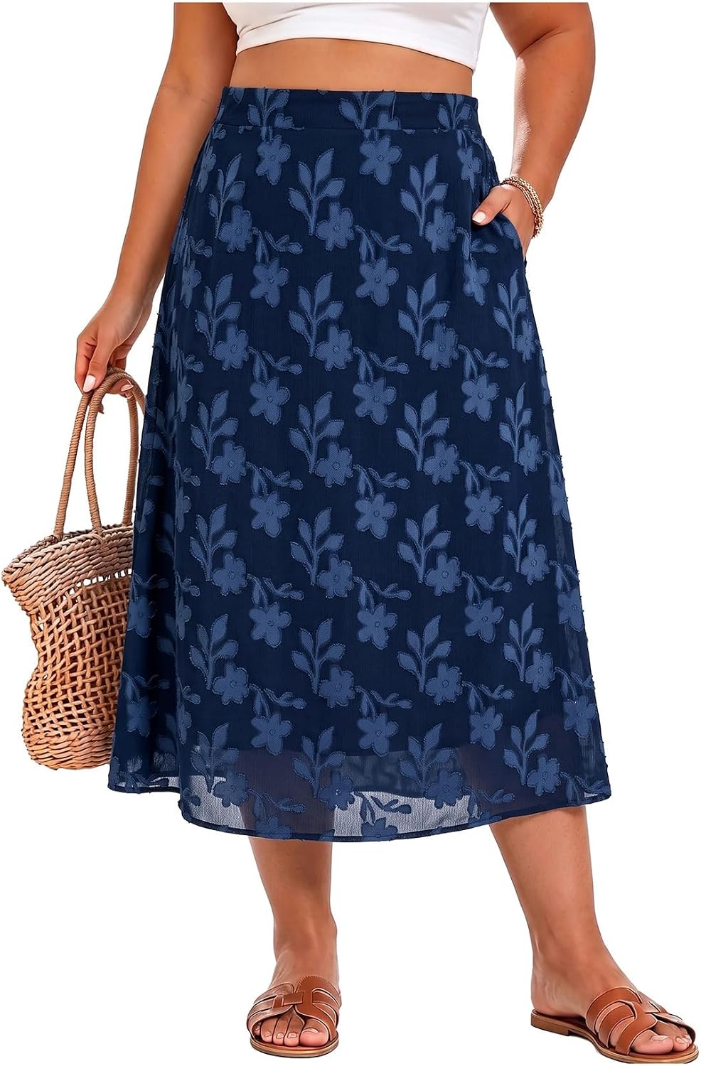 Eytino Plus Size Maxi Skirt for Women with Pockets
