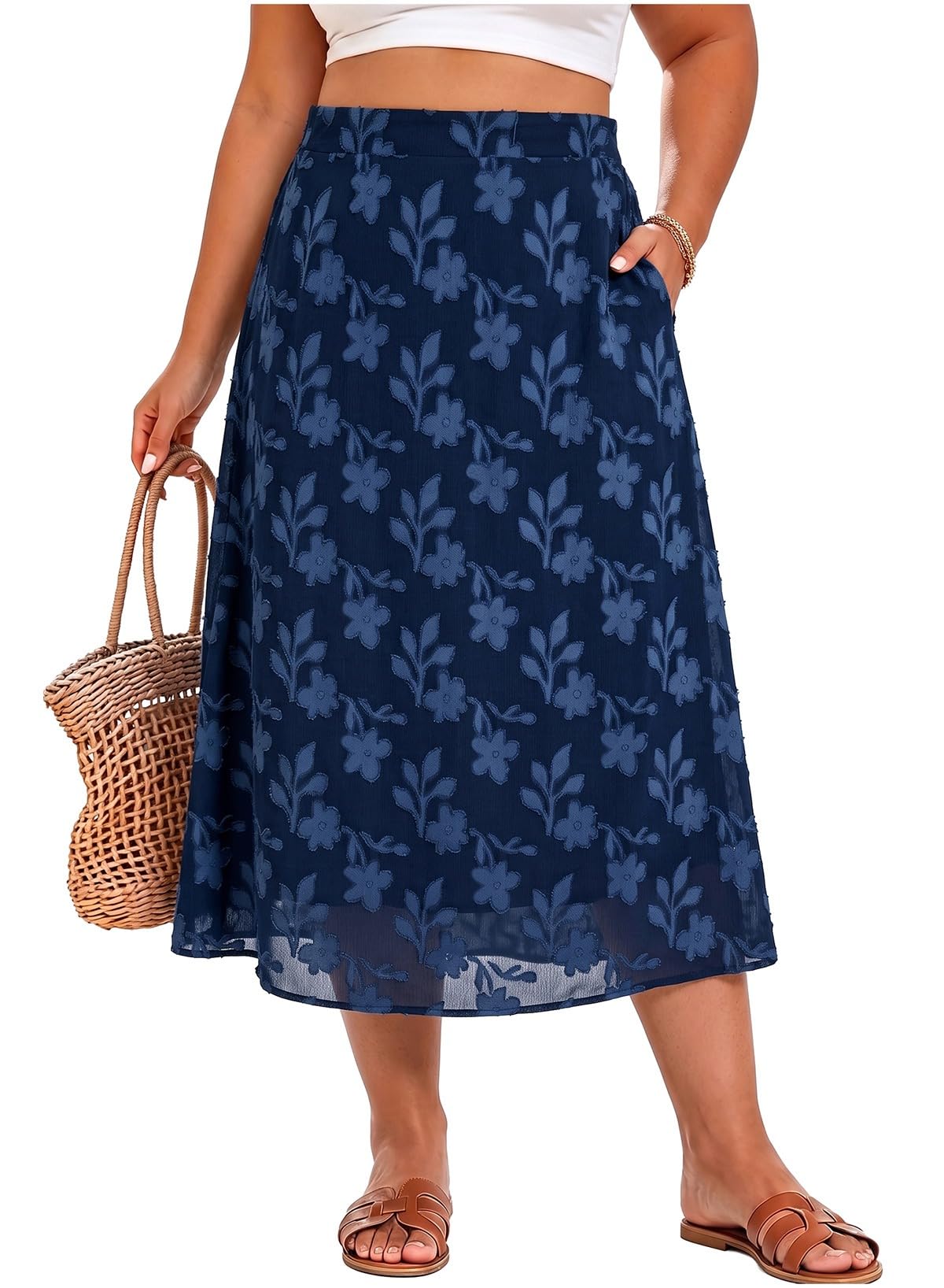 Eytino Plus Size Maxi Skirt for Women with Pockets