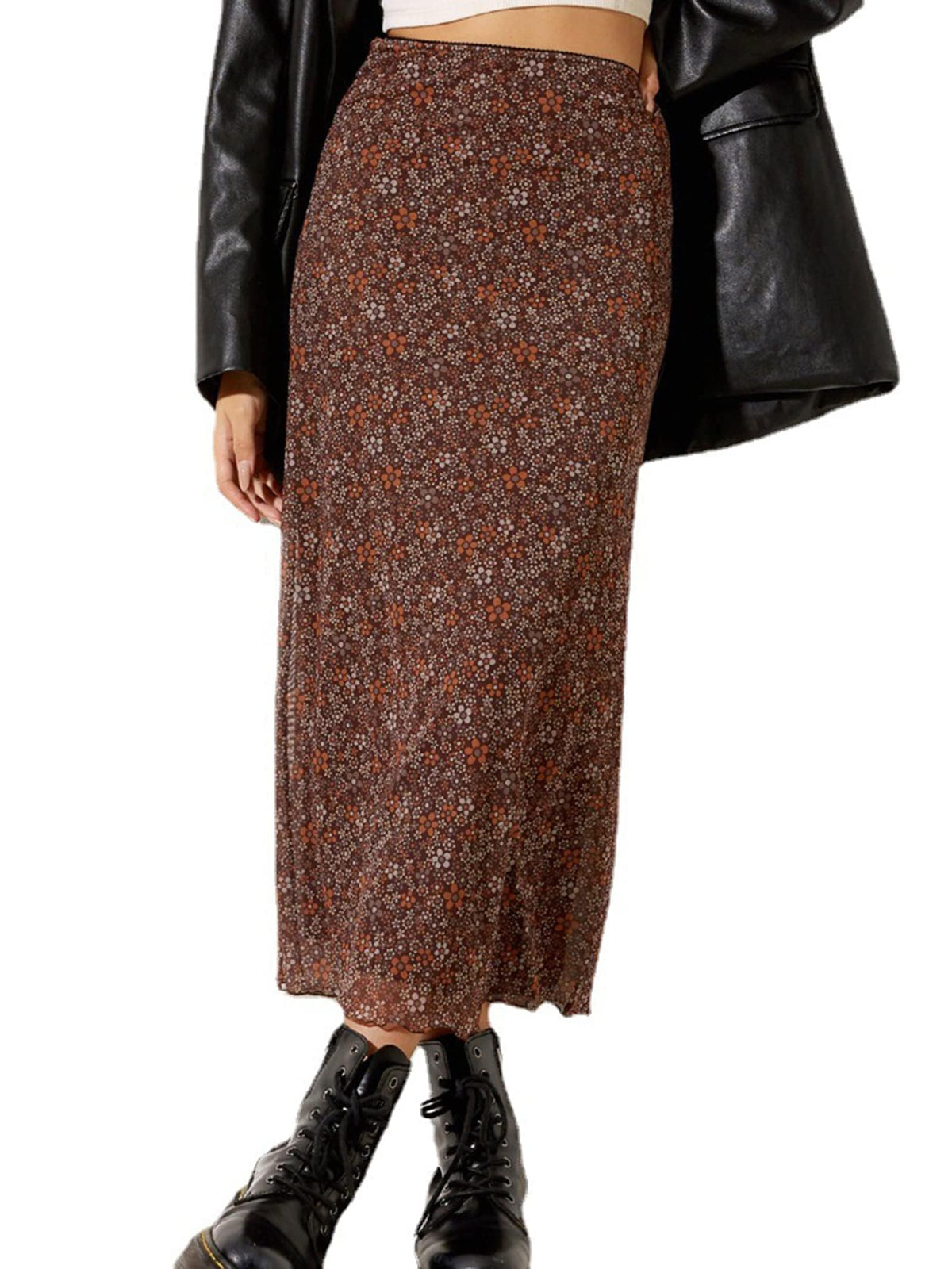 SOFIA'S CHOICE Midi Skirts for Women Elastic High Waisted A Line Flowy Floral Skirt