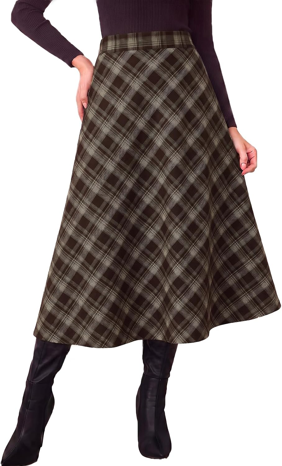 Tankaneo Womens Plaid Long Skirts Elastic Waist A-line Maxi Skirt 2026