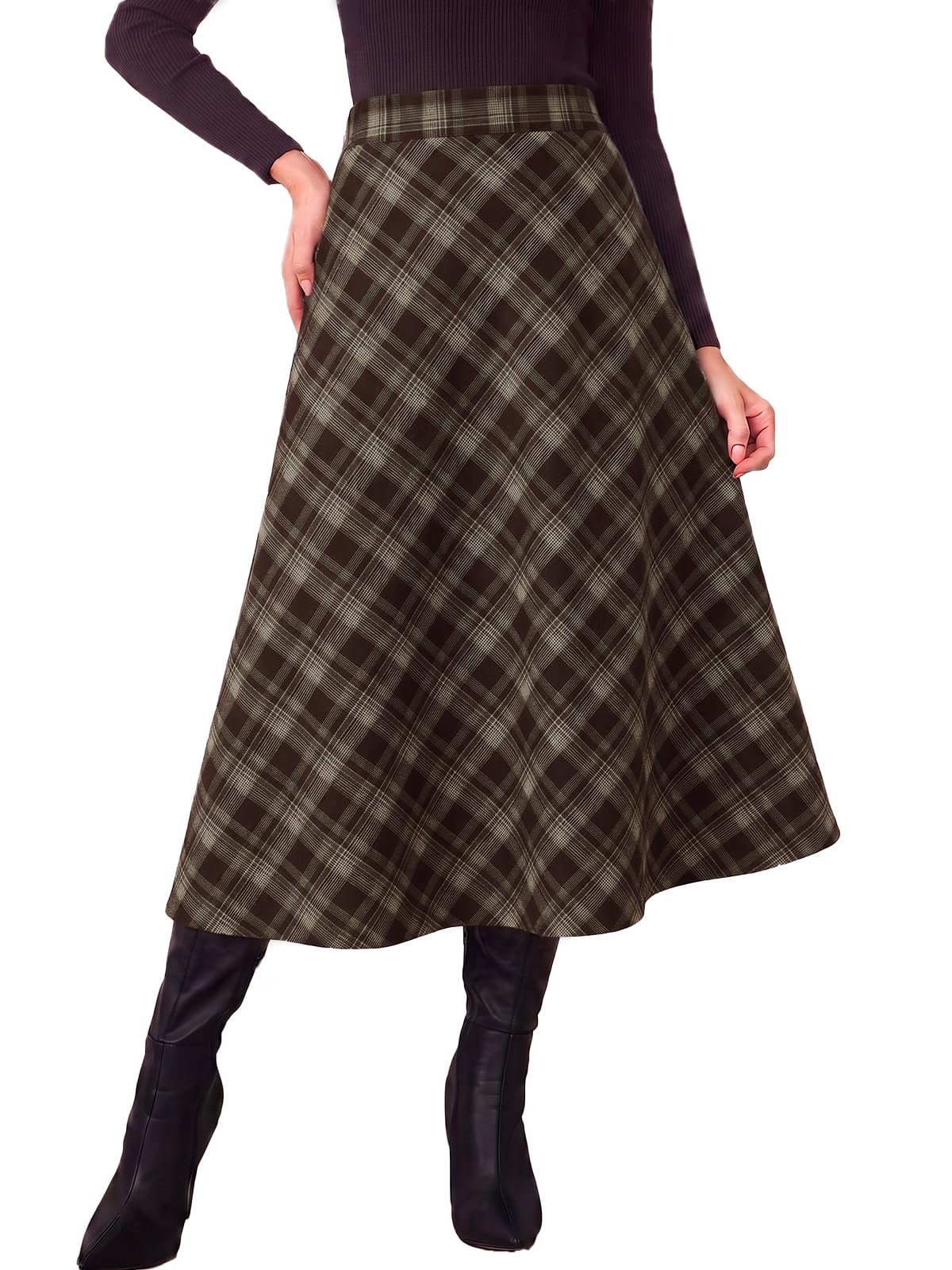 Tankaneo Womens Plaid Long Skirts Elastic Waist A-line Maxi Skirt 2026