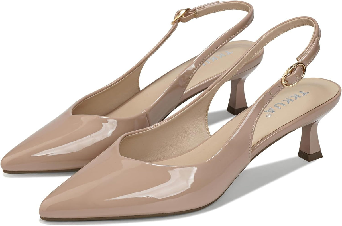 Women's Pointed Toe Kitten Heels, 2 Inch Slingback Pumps