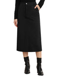Kate Kasin Women Corduroy Midi Skirts, Fall High Waist Skirt with Pockets