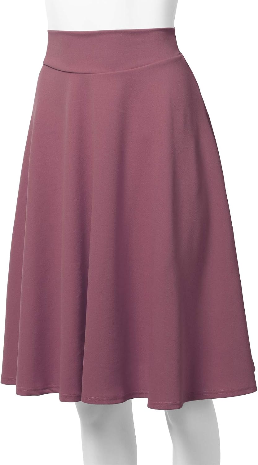 SSOULM A-Line Midi Skirt - Made in USA - Stretchy High Waisted Flare Skirts with Plus Size