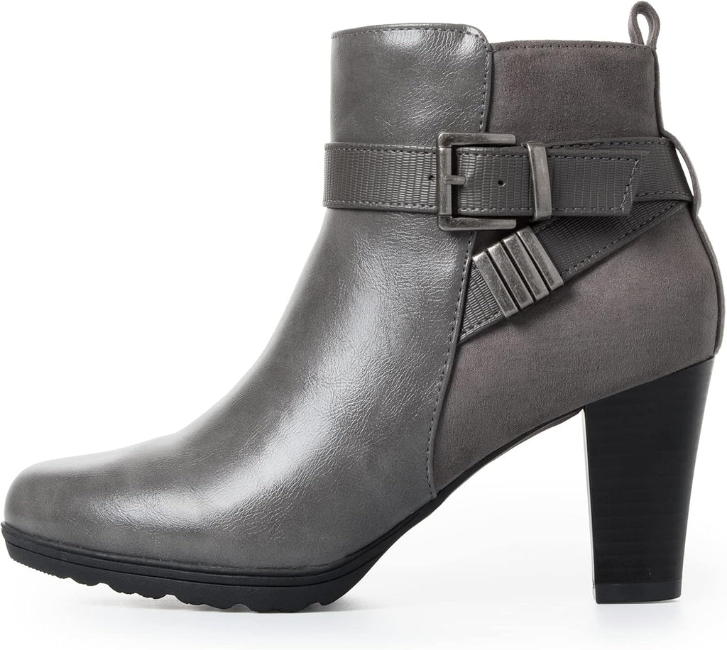 mysoft Women's Chunky Stacked Heel Ankle Boots Zipper Buckle Booties