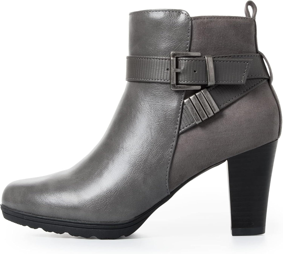 mysoft Women's Chunky Stacked Heel Ankle Boots Zipper Buckle Booties