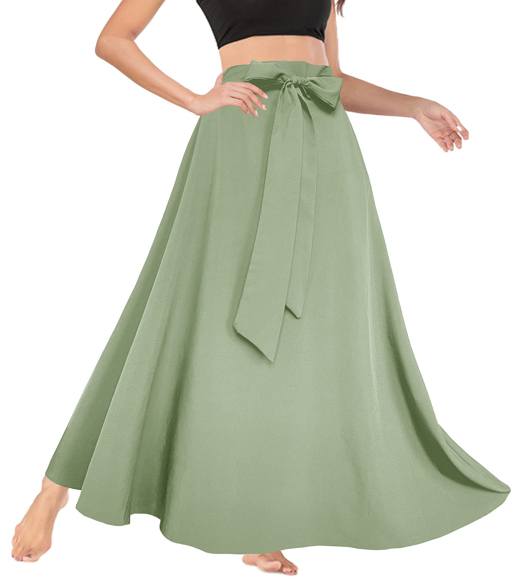 Afibi Women's High Waist Skirt Tie Front A-Line Flowy Long Maxi Skirts with Pockets