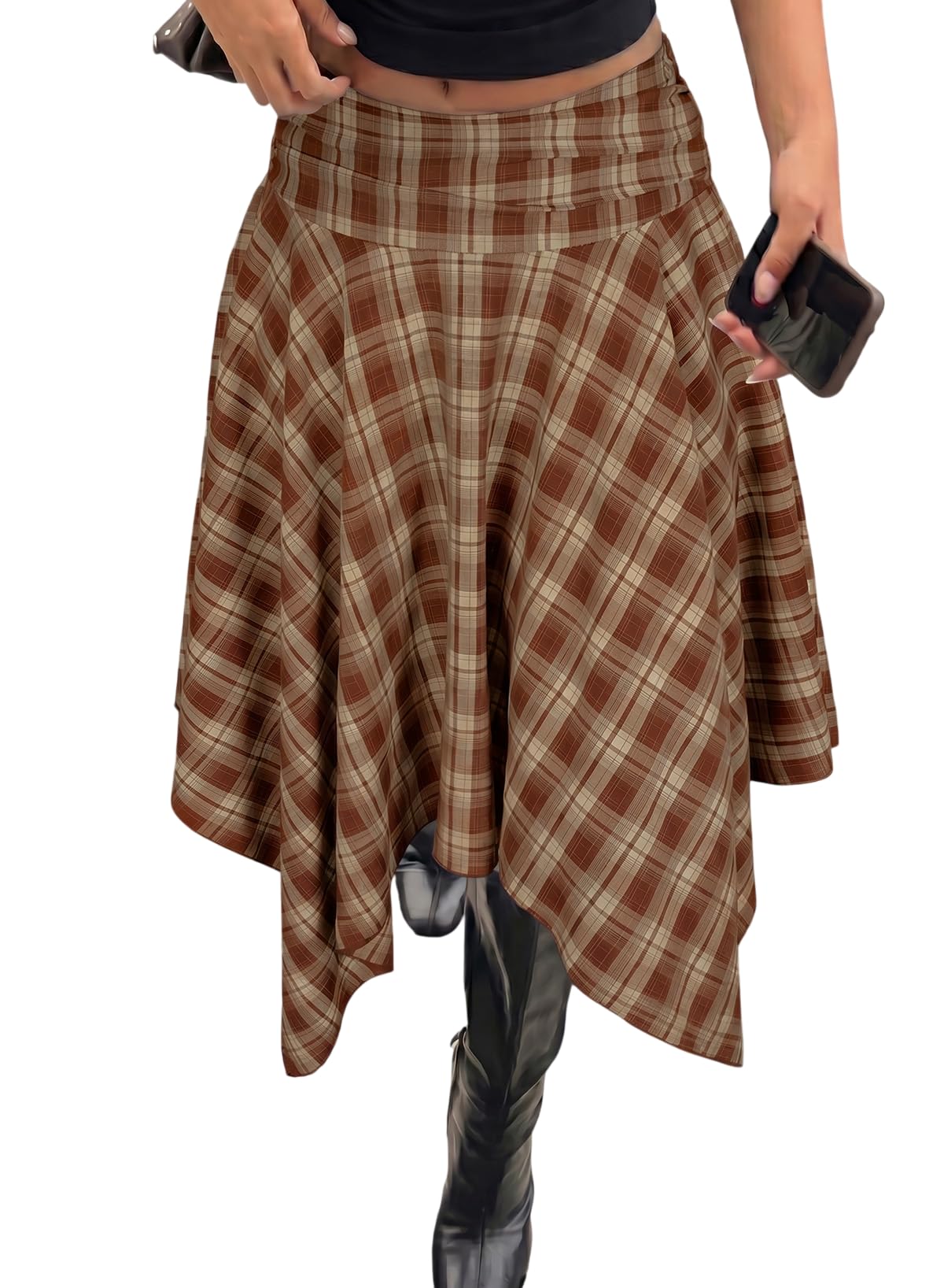 Acelitt Women’s Plaid Midi Skirt