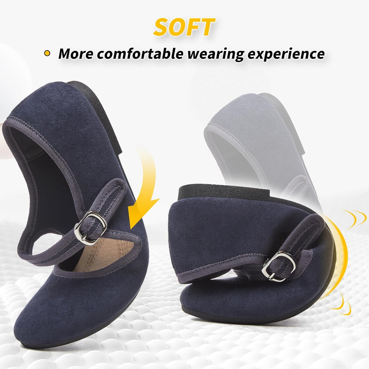Womens Mary Jane Flats with strap,Faux Suede Black Flats,Casual Dressy Flat