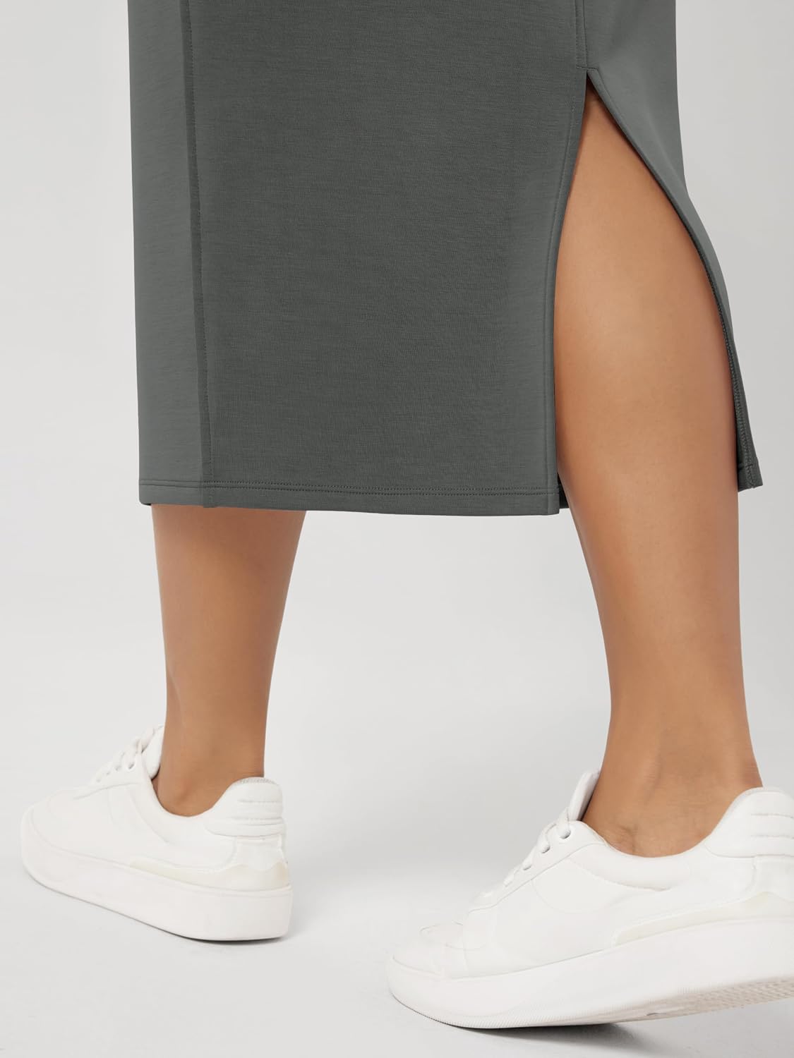 ODODOS Modal Soft Midi Skirt for Women Back Slit High Waist Casual Long Pencil Skirts with Pockets