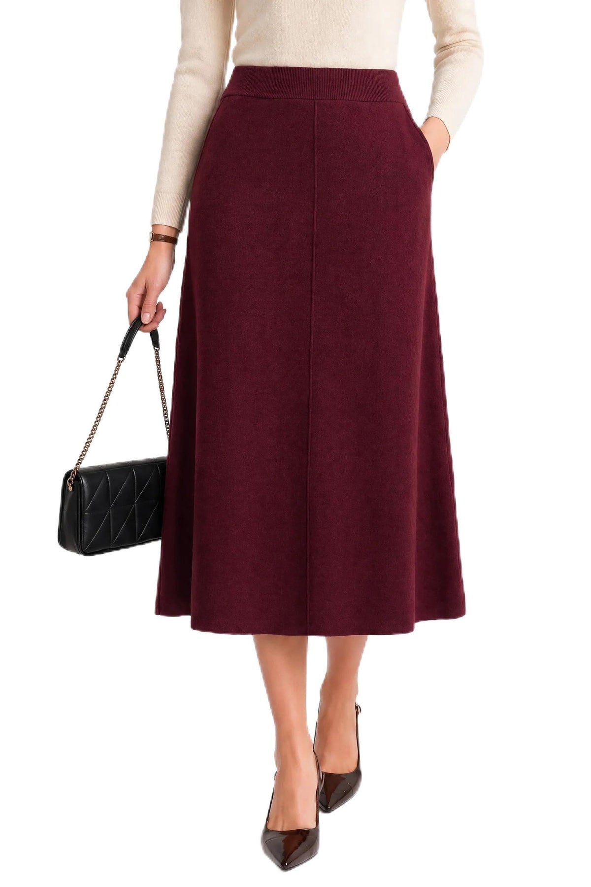 Arach&Cloz Women's Wool Blend A-Line Elastic Waistband Fall Sweater Skirts