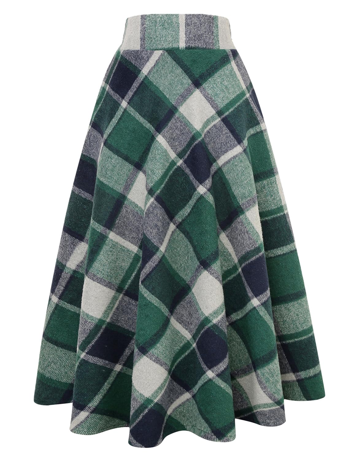 IDEALSANXUN Womens Plaid Wool Skirts Elastic Waist A-Line Pleated Tartan Long Skirts