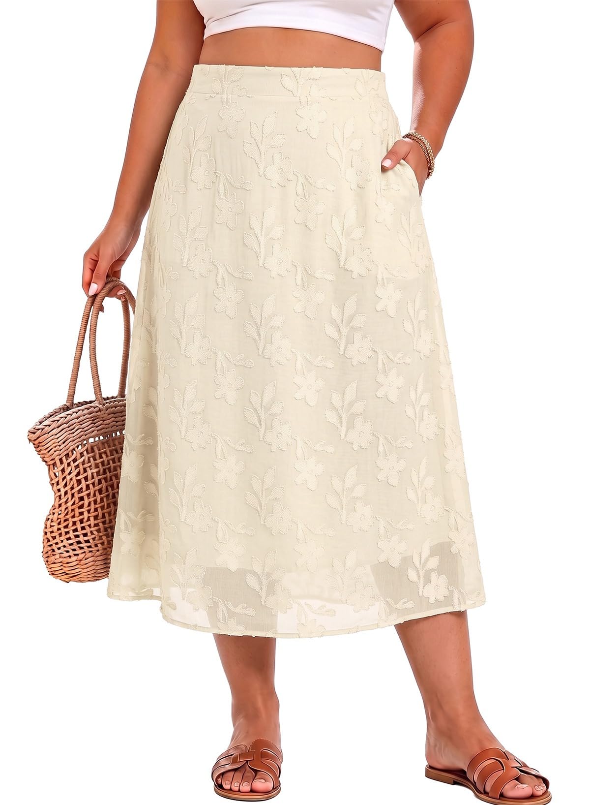 Eytino Plus Size Maxi Skirt for Women with Pockets