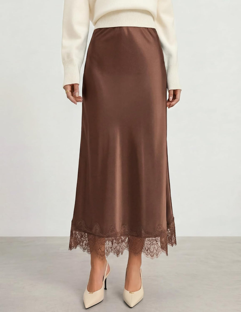 ZESICA Women's Lace Satin Maxi Skirts Fall 2026 Business Casual Long Skirt